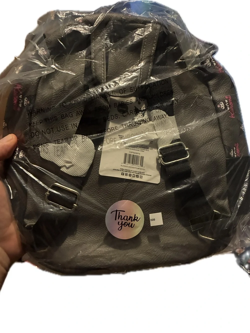 Kuromi-inspired Black & White Mini Backpack with Pink Accents